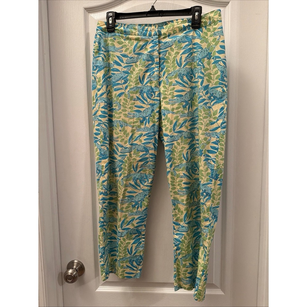 Lilly Pulitzer Alligator Crop Pants Size 10 Green Blue Yellow